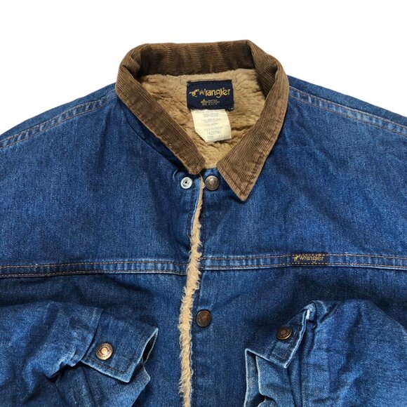 Wrangler Other - Vintage Wrangler Corduroy Collar Fur Lined Denim Jean Jacket Lined Size 42 Large